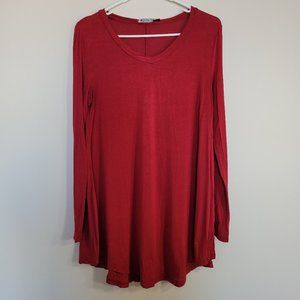 Red V-Neck Long Sleeve Tunic Top